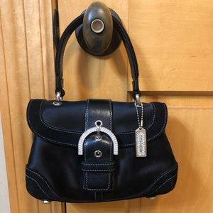 Coach Bennett Rhinestone Studded Mini Handle Black Satin Clutch